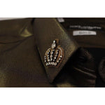 Dolce & Gabbana Metallic Gold DG Embroidered Crown Silk Top Shirt Dolce & Gabbana Black