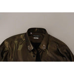 Dolce & Gabbana Metallic Gold DG Embroidered Crown Silk Top Shirt Dolce & Gabbana Black