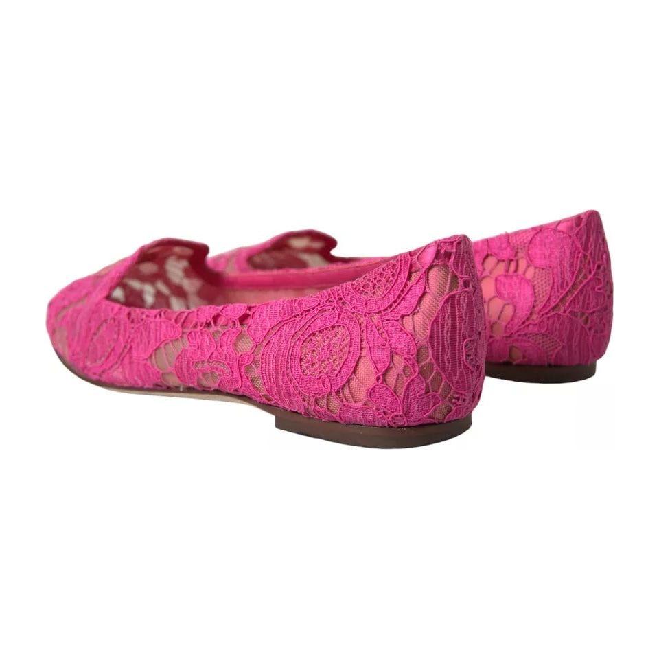 Dolce & Gabbana Pink Taormina Lace Slip On Flats Shoes Dolce & Gabbana Maroon