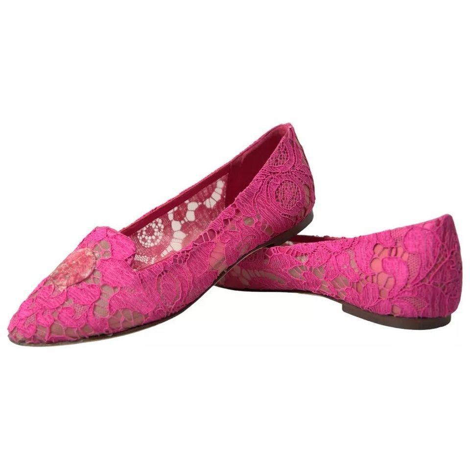 Dolce & Gabbana Pink Taormina Lace Slip On Flats Shoes Dolce & Gabbana Maroon