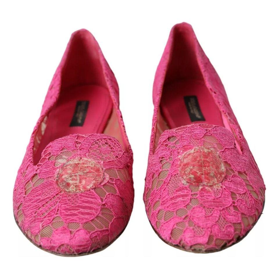 Dolce & Gabbana Pink Taormina Lace Slip On Flats Shoes Dolce & Gabbana Maroon