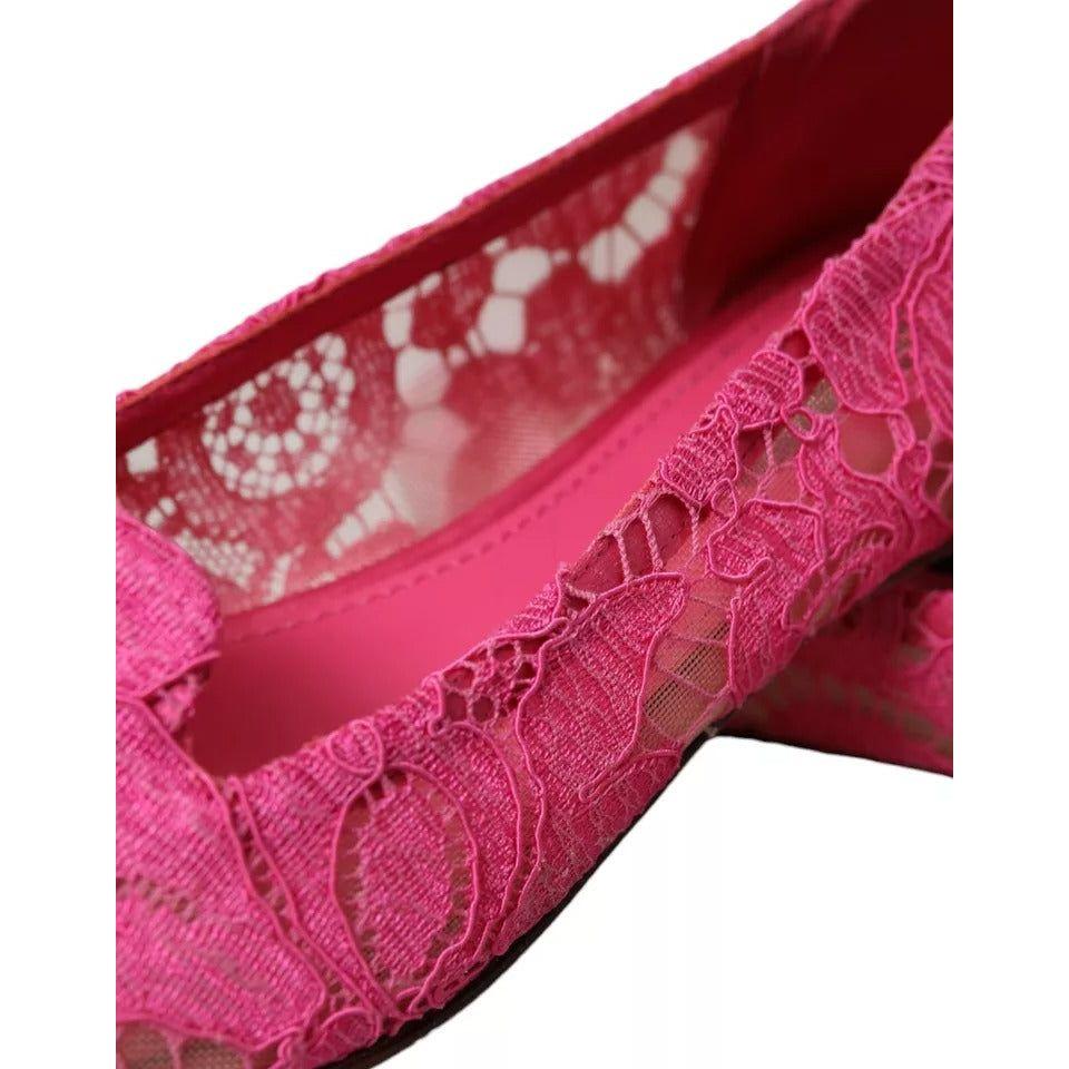 Dolce & Gabbana Pink Taormina Lace Slip On Flats Shoes Dolce & Gabbana Maroon
