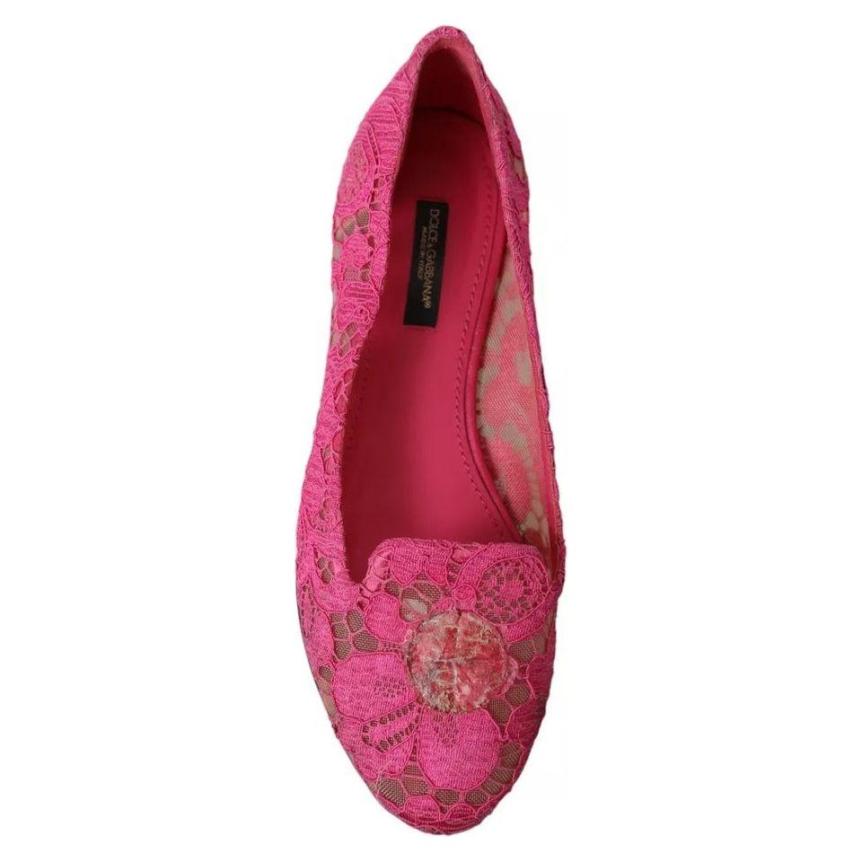 Dolce & Gabbana Pink Taormina Lace Slip On Flats Shoes Dolce & Gabbana Maroon