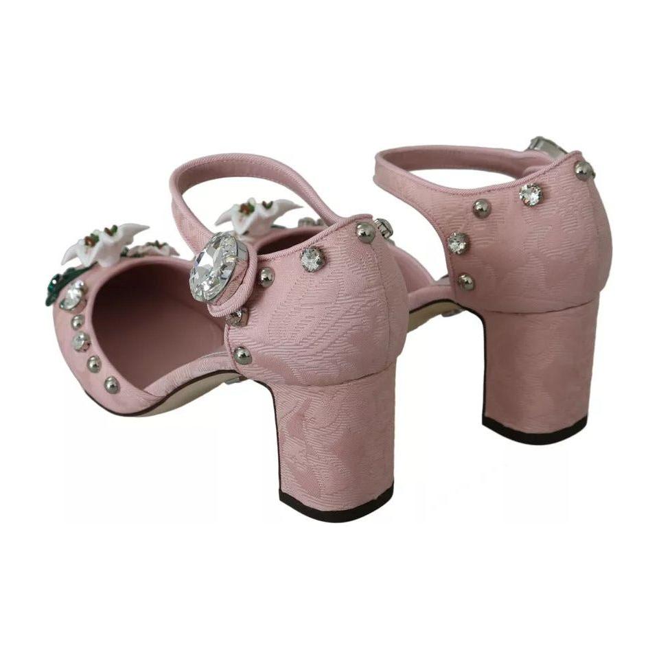 Dolce & Gabbana Pink Brocade Crystal Lily Ankle Strap Shoes Dolce & Gabbana Slate Gray