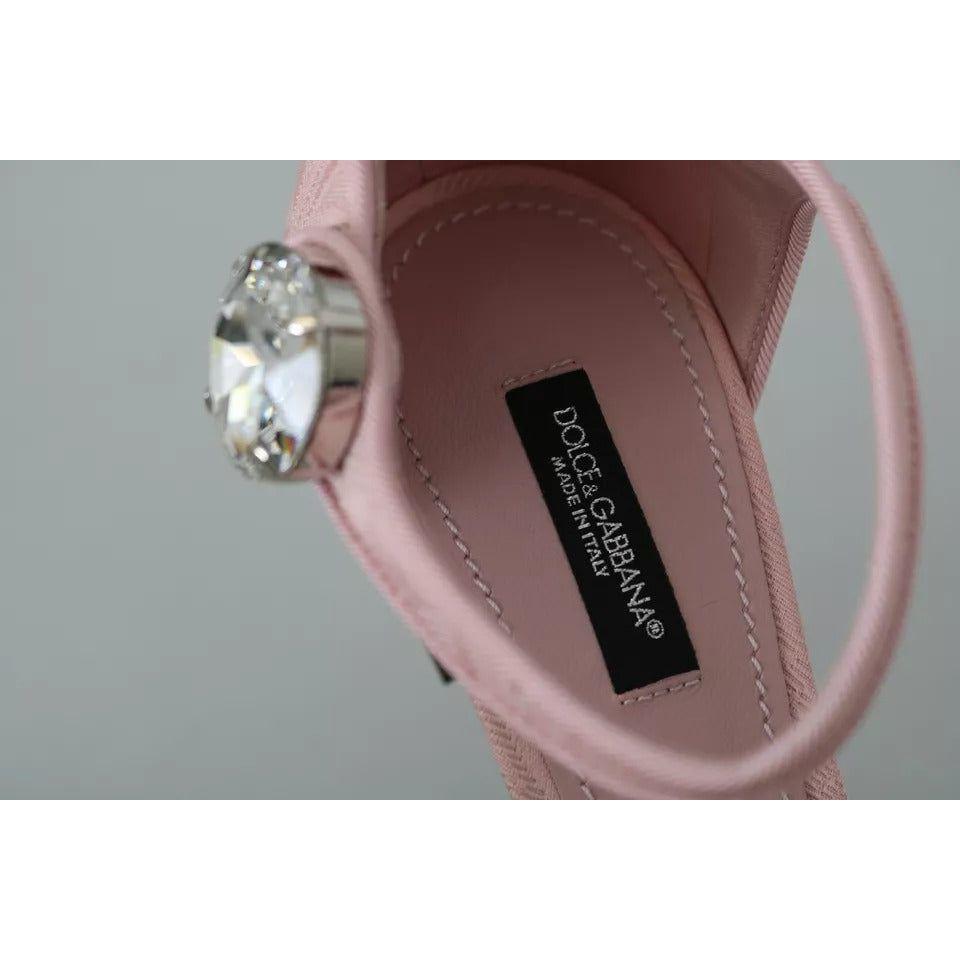 Dolce & Gabbana Pink Brocade Crystal Lily Ankle Strap Shoes Dolce & Gabbana Light Slate Gray