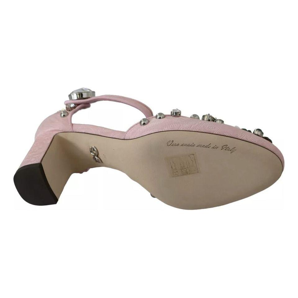 Dolce & Gabbana Pink Brocade Crystal Lily Ankle Strap Shoes Dolce & Gabbana Rosy Brown