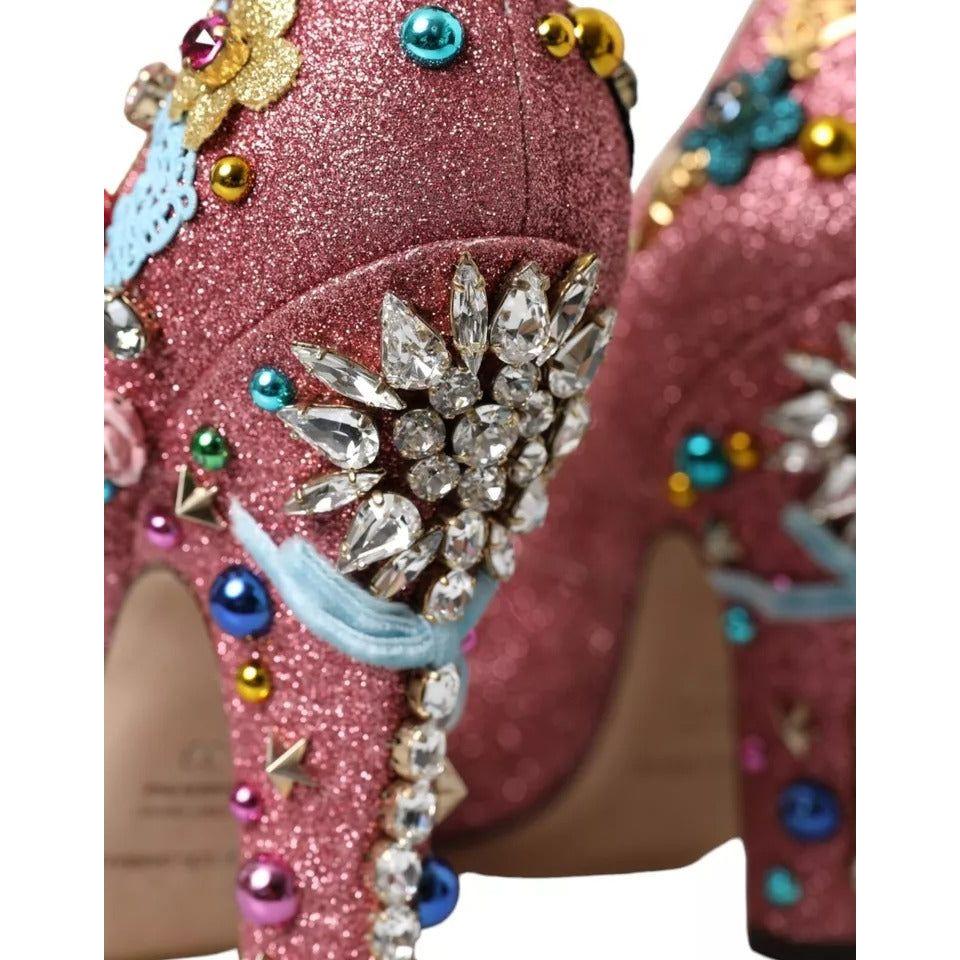 Dolce & Gabbana Pink Embellished Fur Mary Jane Pumps Shoes Dolce & Gabbana Sienna