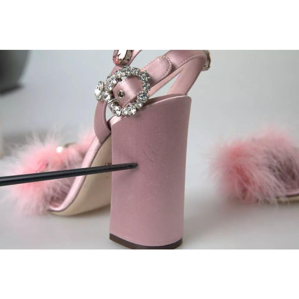 Dolce & Gabbana Pink Turkey Feather Embellished Sandals Shoes Dolce & Gabbana Gray