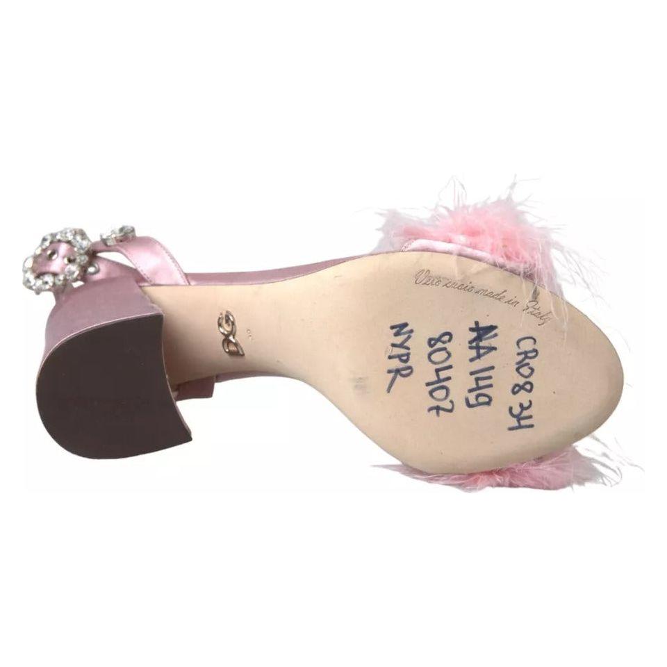 Dolce & Gabbana Pink Turkey Feather Embellished Sandals Shoes Dolce & Gabbana Gray