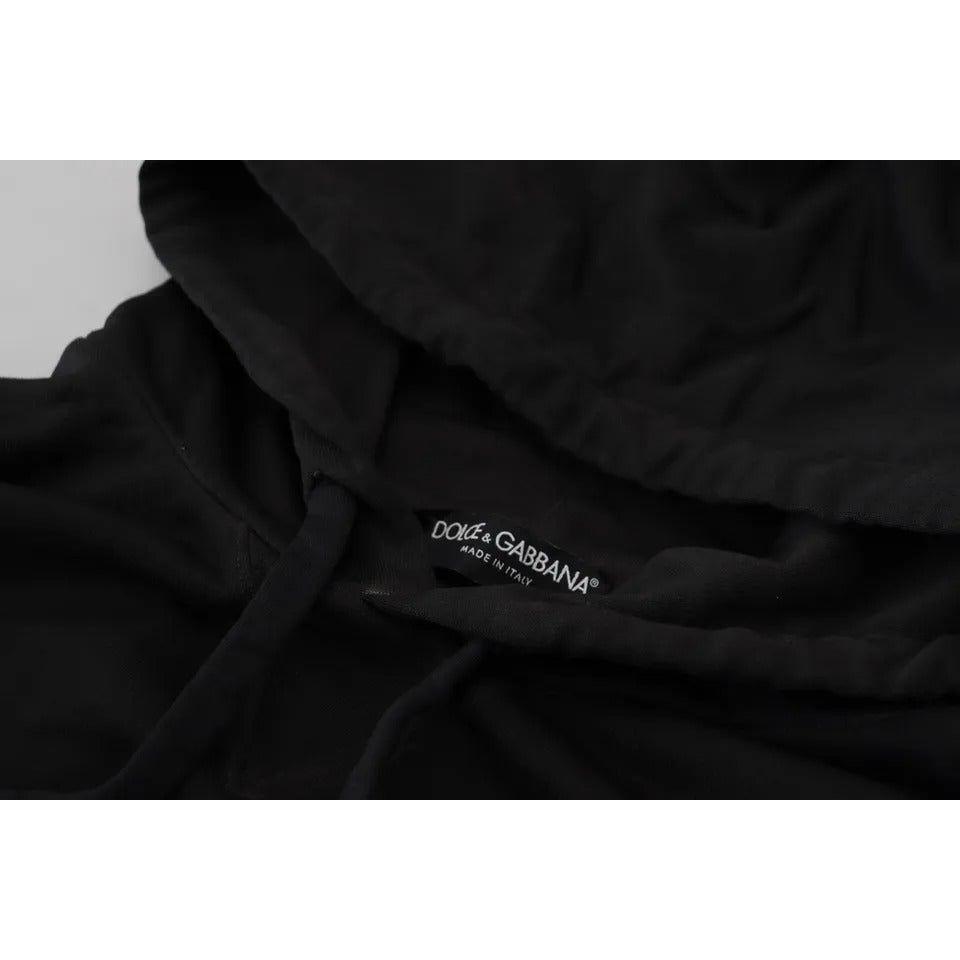 Dolce & Gabbana Black Cotton Logo Hooded Sweatshirt Sweater Dolce & Gabbana Black
