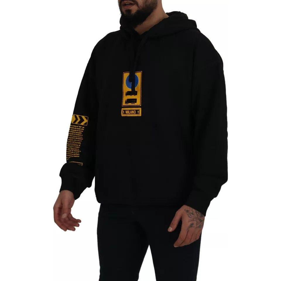 Dolce & Gabbana Black Cotton Logo Hooded Sweatshirt Sweater Dolce & Gabbana Black