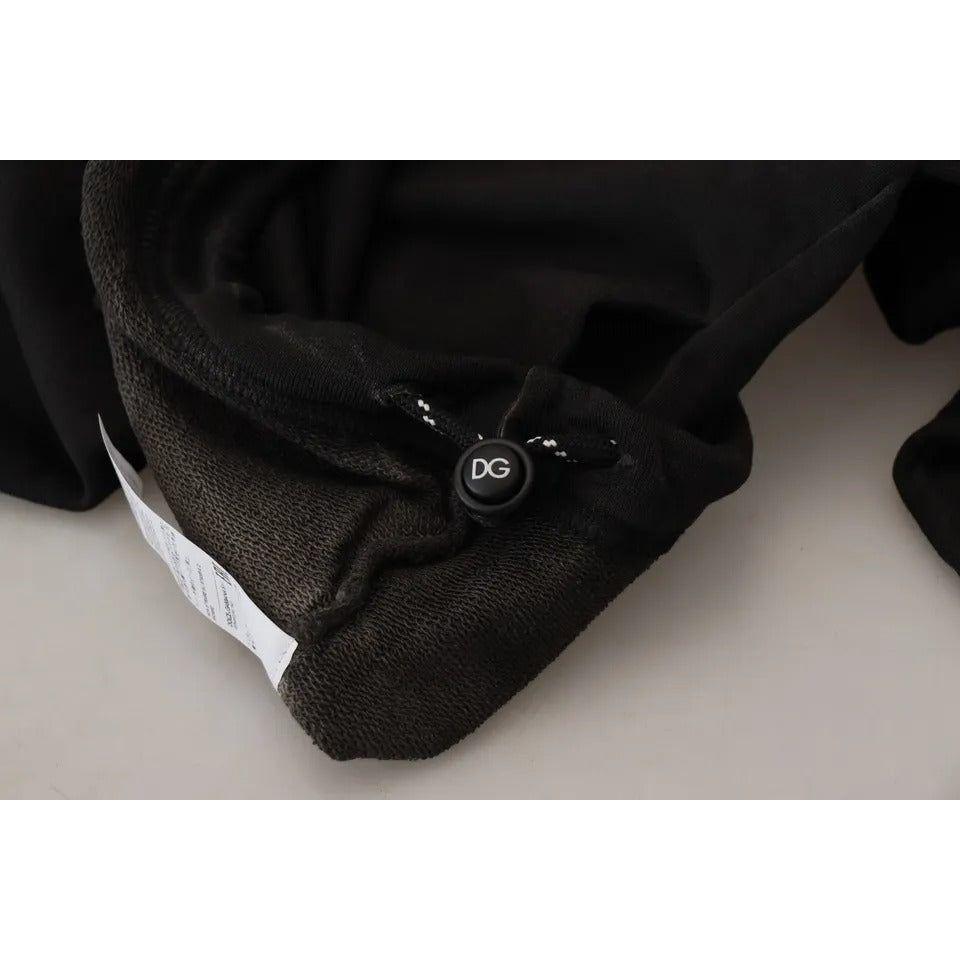 Dolce & Gabbana Black Cotton Logo Hooded Sweatshirt Sweater Dolce & Gabbana Dark Gray