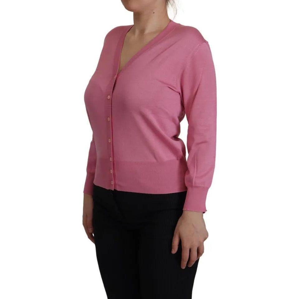 Dolce & Gabbana Pink 100% Silk Button Down Cardigan Sweater Dolce & Gabbana Maroon