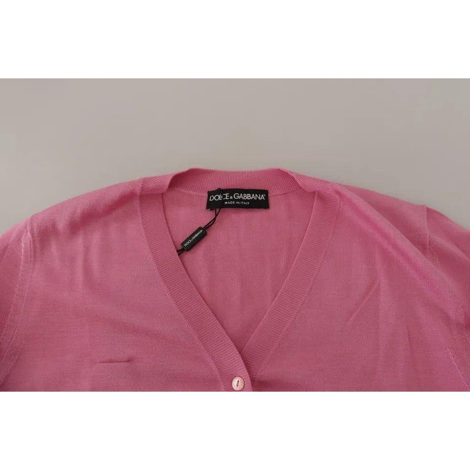 Dolce & Gabbana Pink 100% Silk Button Down Cardigan Sweater Dolce & Gabbana Rosy Brown
