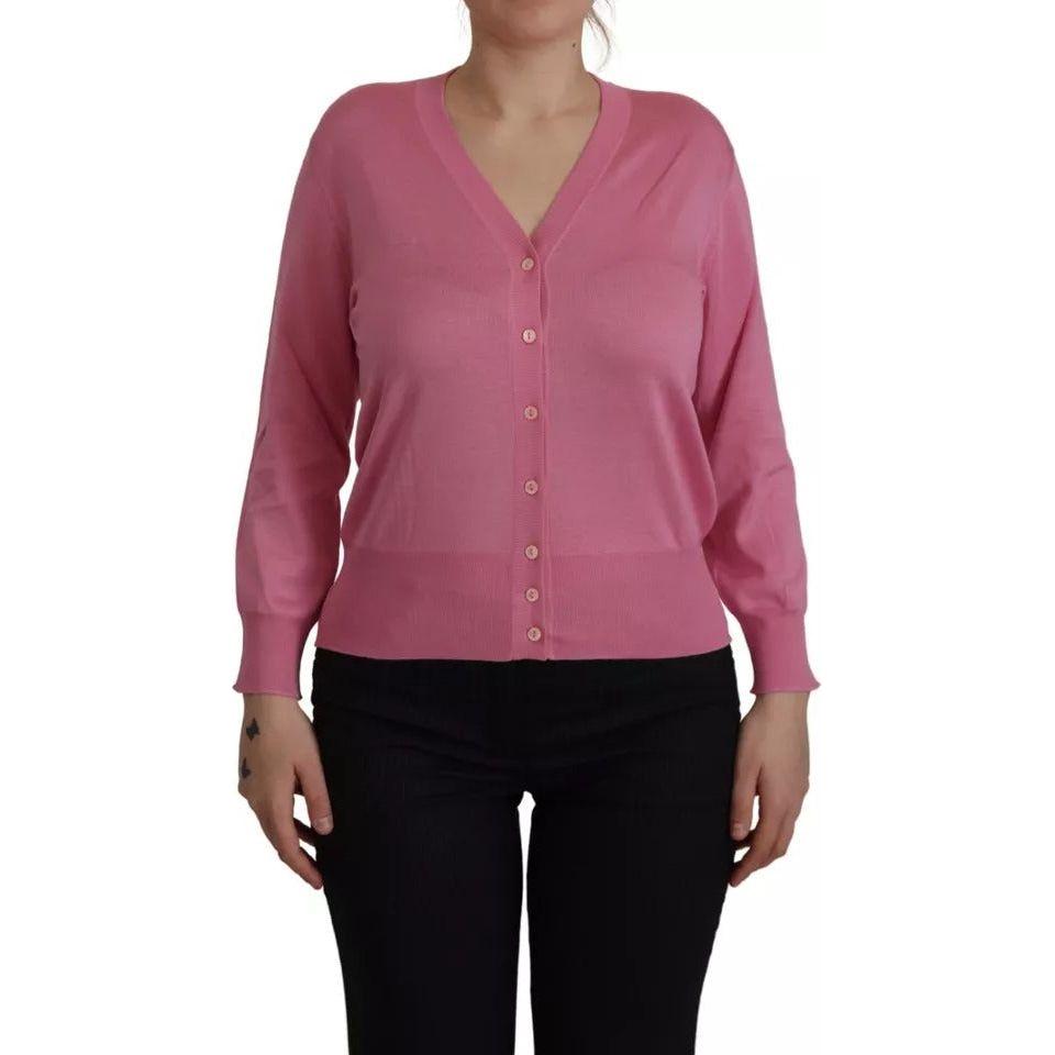 Dolce & Gabbana Pink 100% Silk Button Down Cardigan Sweater Dolce & Gabbana Maroon