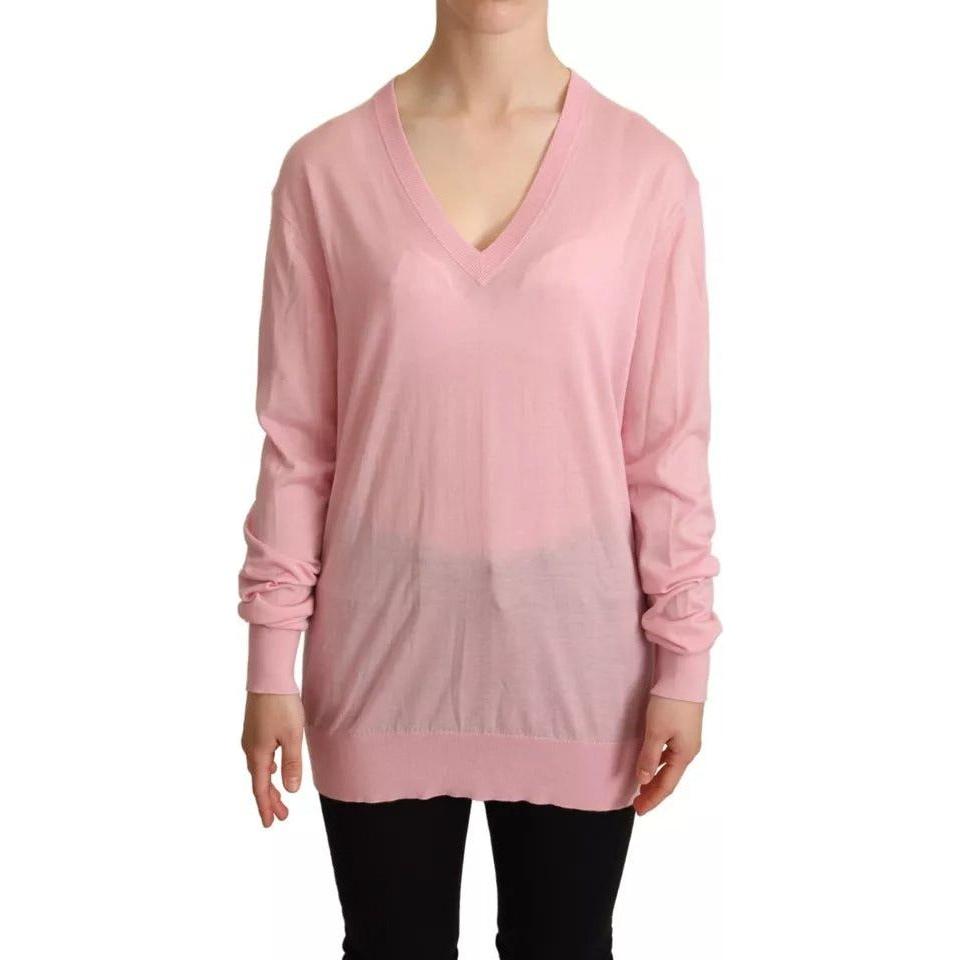Dolce & Gabbana Pink V-neck Women Pullover Cashmere Sweater Dolce & Gabbana Tan