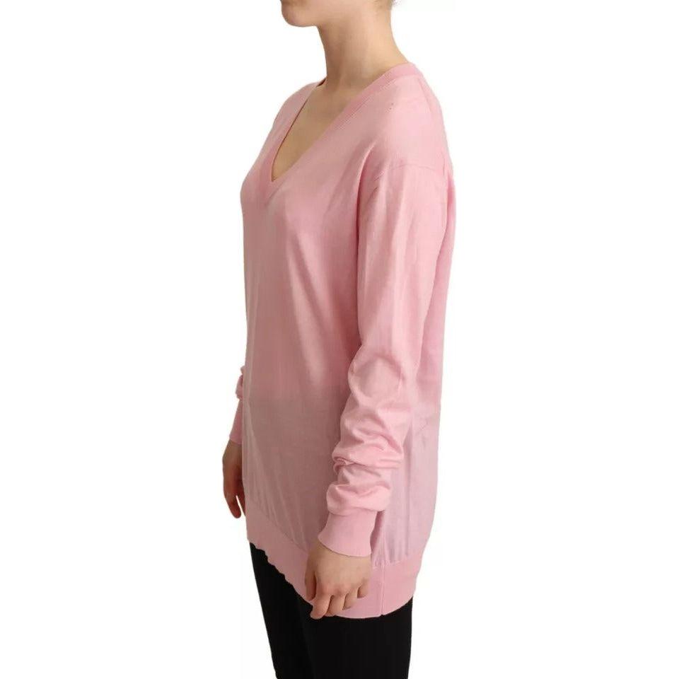 Dolce & Gabbana Pink V-neck Women Pullover Cashmere Sweater Dolce & Gabbana Rosy Brown