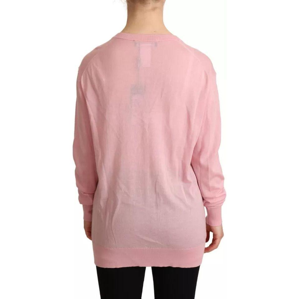 Dolce & Gabbana Pink V-neck Women Pullover Cashmere Sweater Dolce & Gabbana Tan