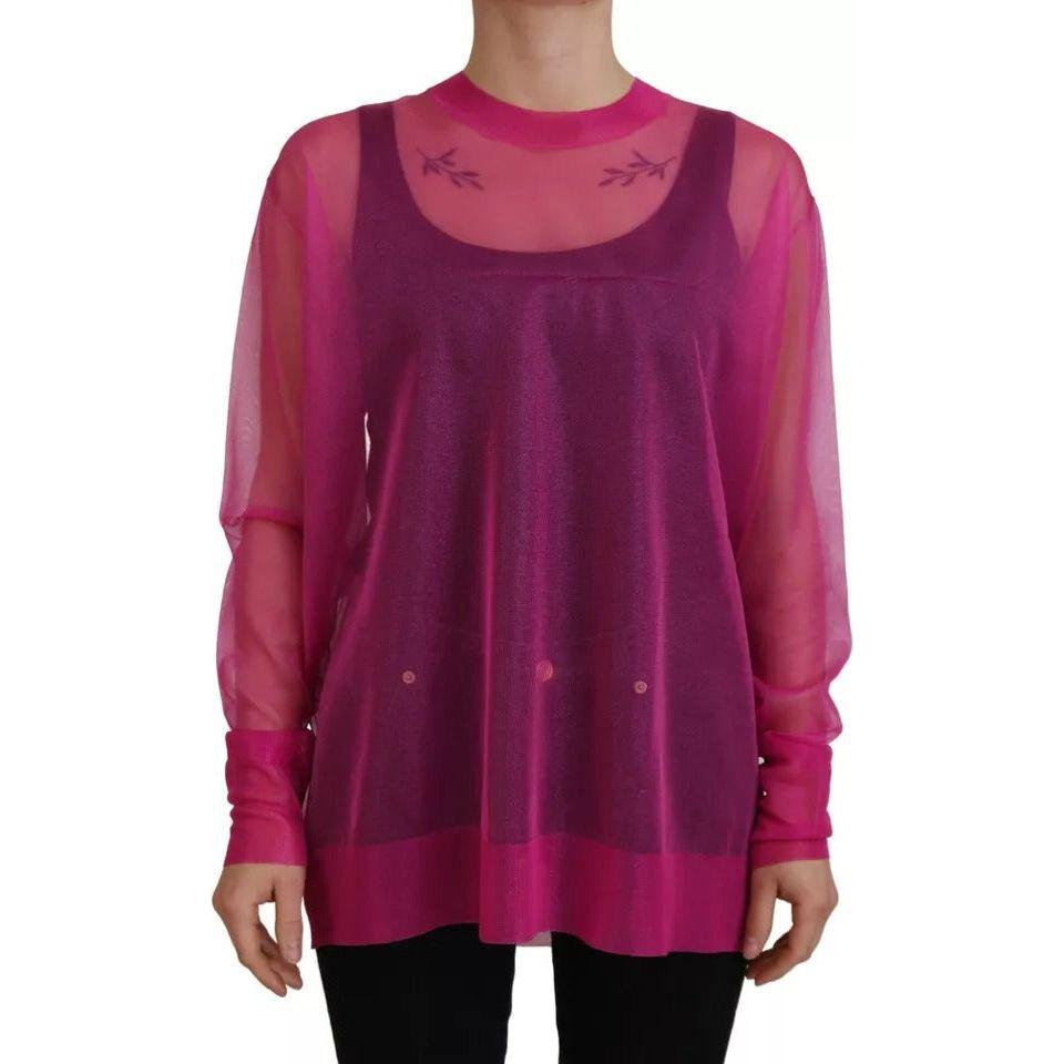 Dolce & Gabbana Fuchsia Polyester Crewneck Pullover Sweater Dolce & Gabbana Brown