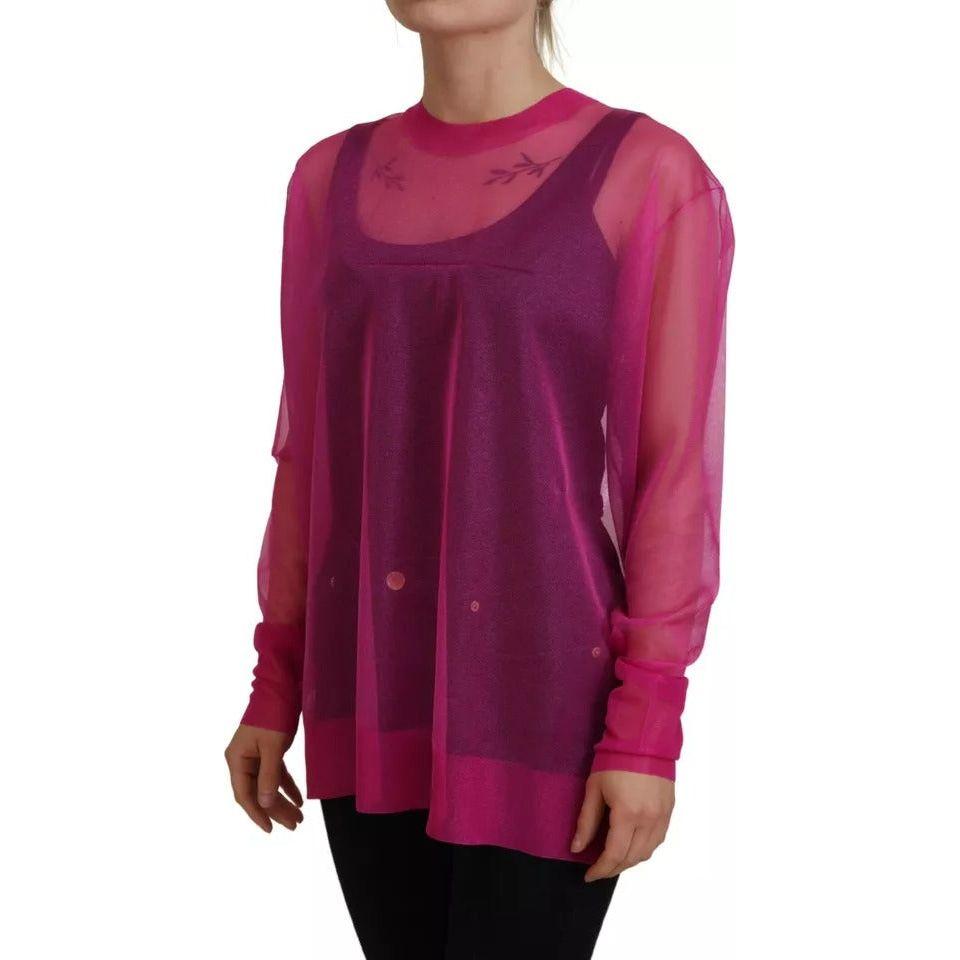 Dolce & Gabbana Fuchsia Polyester Crewneck Pullover Sweater Dolce & Gabbana Brown