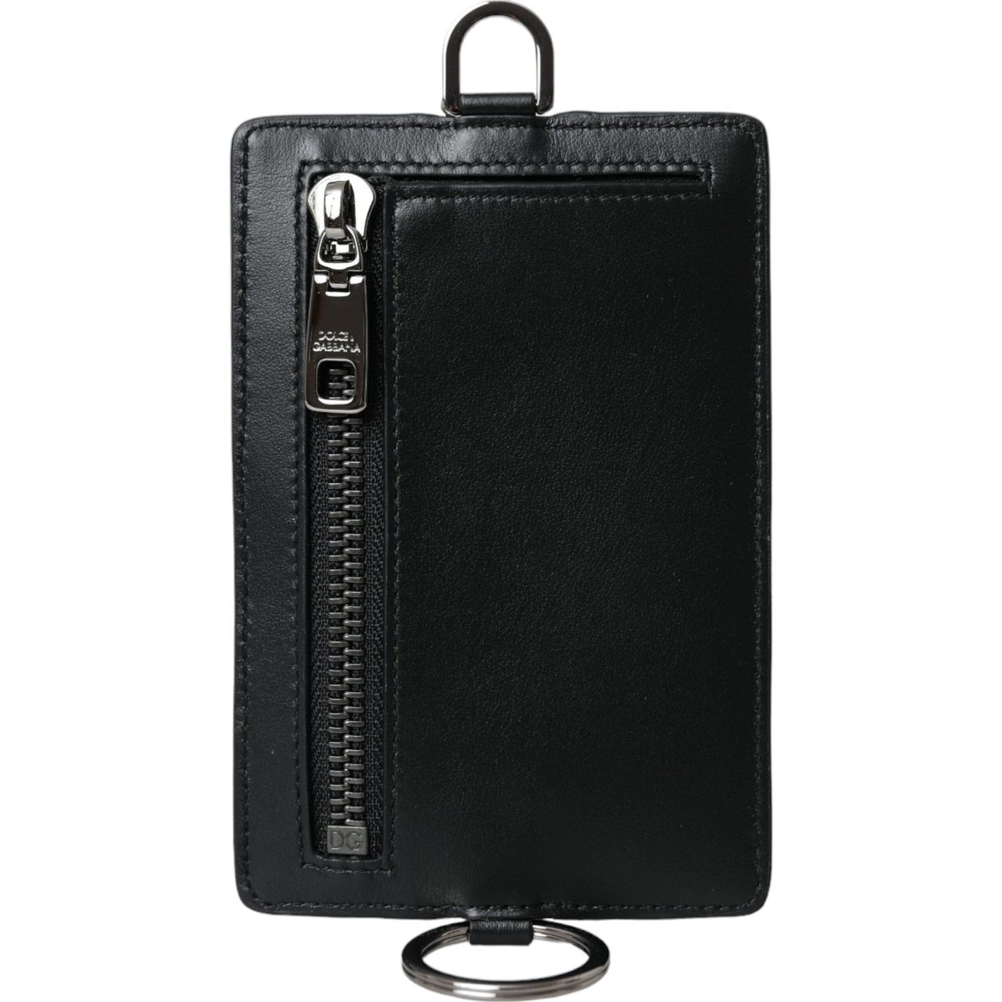 Dolce & Gabbana Black Calf Leather Lanyard Logo Card Holder Men Wallet Dolce & Gabbana Black