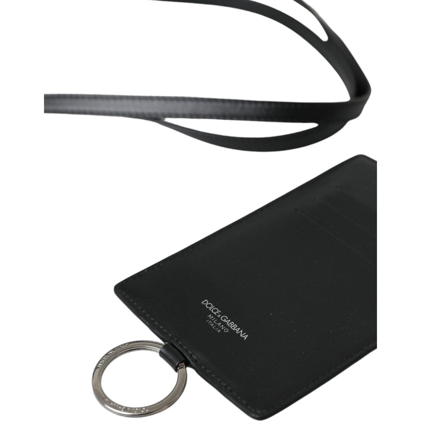 Dolce & Gabbana Black Calf Leather Lanyard Logo Card Holder Men Wallet Dolce & Gabbana Dark Slate Gray