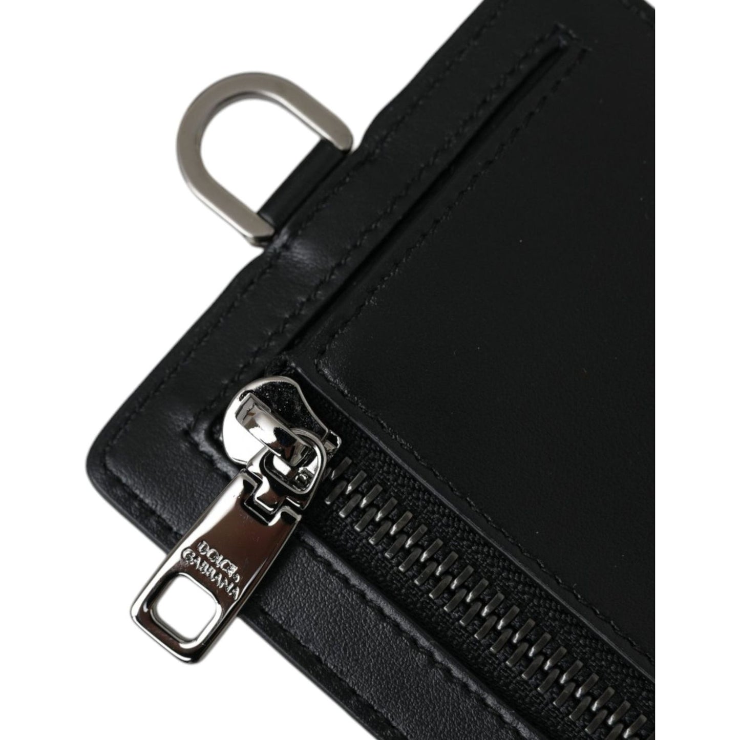 Dolce & Gabbana Black Calf Leather Lanyard Logo Card Holder Men Wallet Dolce & Gabbana Black