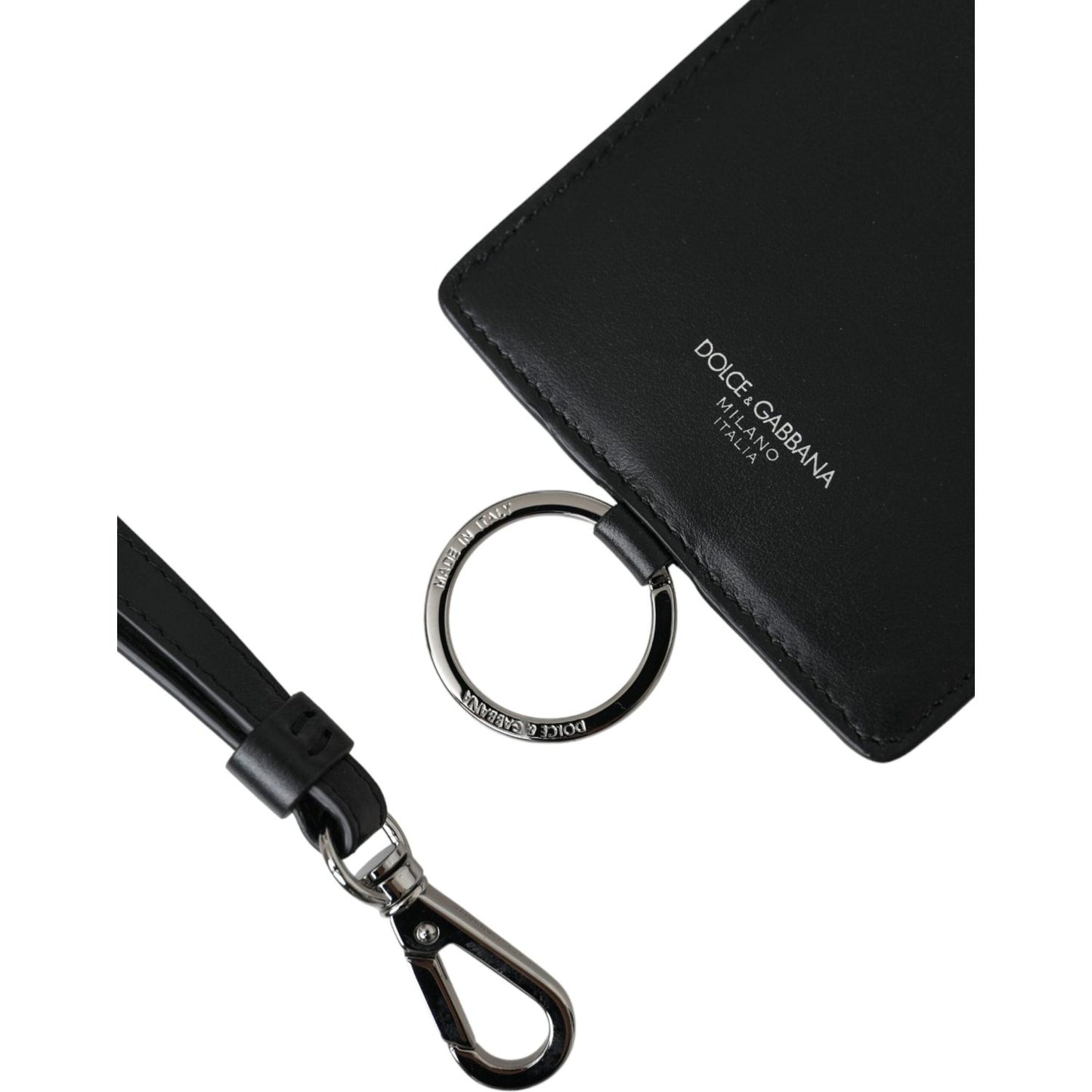 Dolce & Gabbana Black Calf Leather Lanyard Logo Card Holder Men Wallet Dolce & Gabbana Black