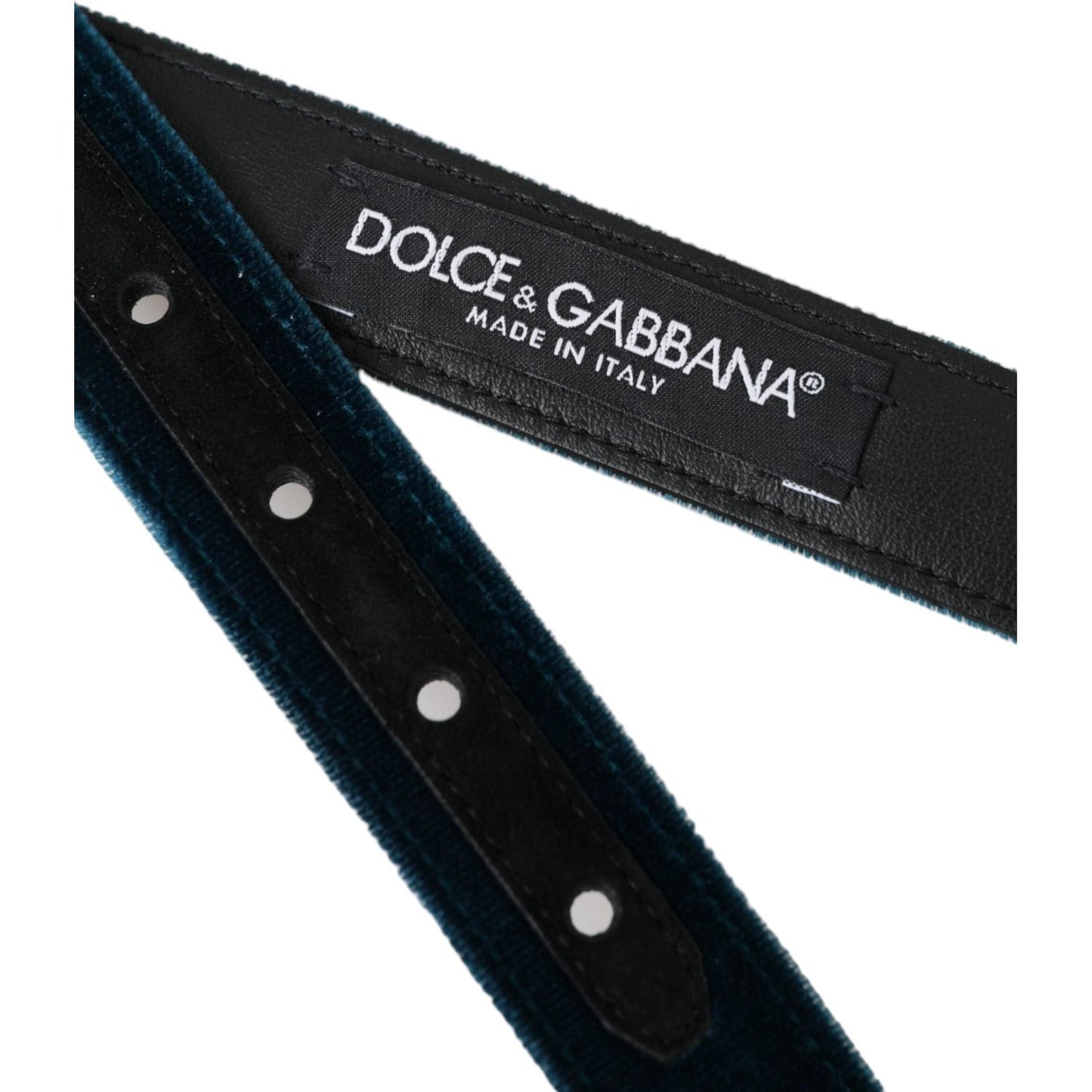 Dolce & Gabbana Blue Velvet Leather Silver Metal Buckle Belt Dolce & Gabbana Black