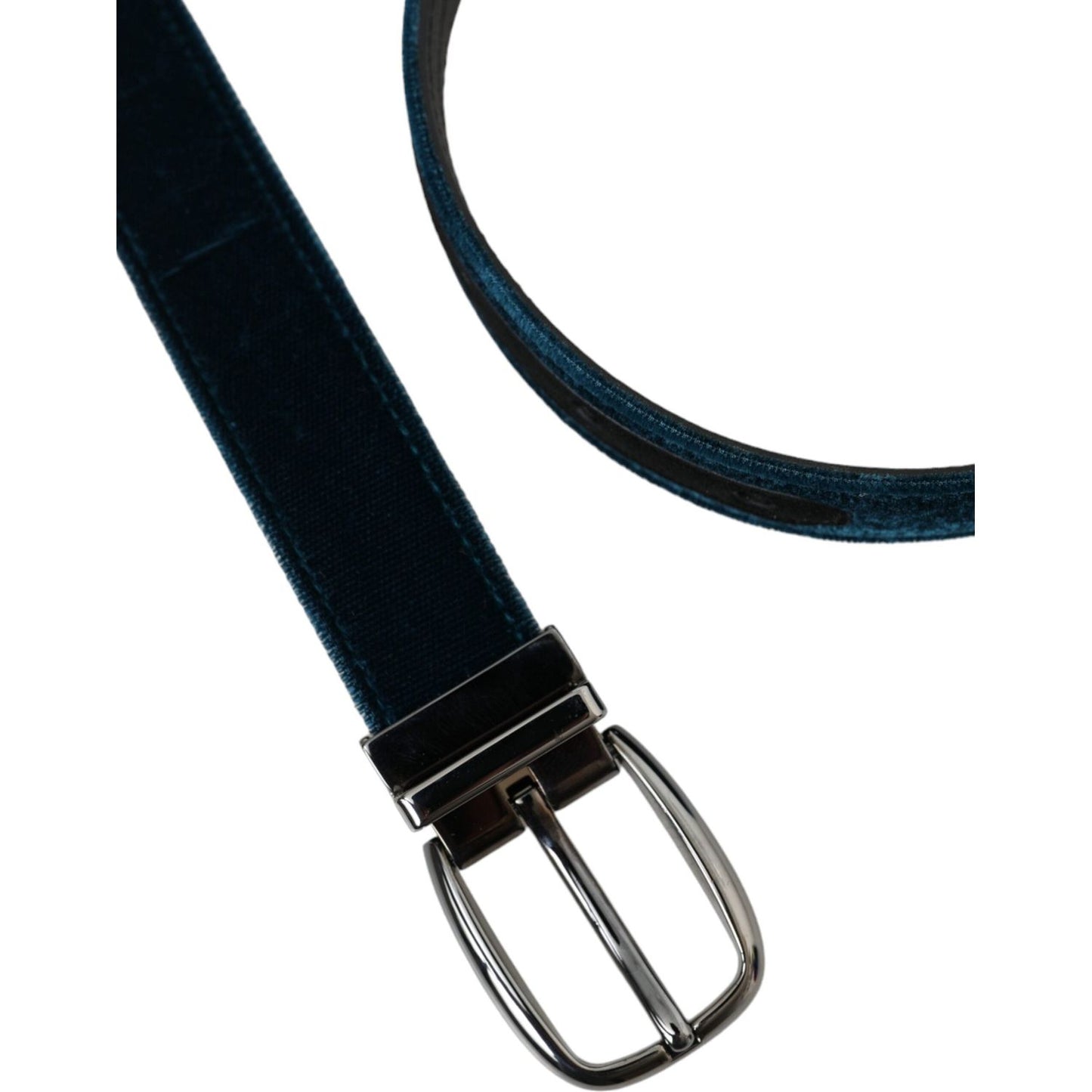 Dolce & Gabbana Blue Velvet Leather Silver Metal Buckle Belt Dolce & Gabbana Black