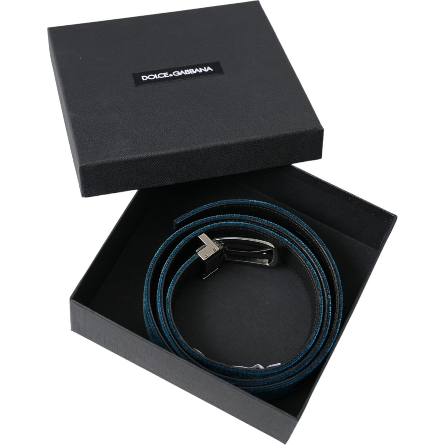 Dolce & Gabbana Blue Velvet Leather Silver Metal Buckle Belt Dolce & Gabbana Dark Slate Gray