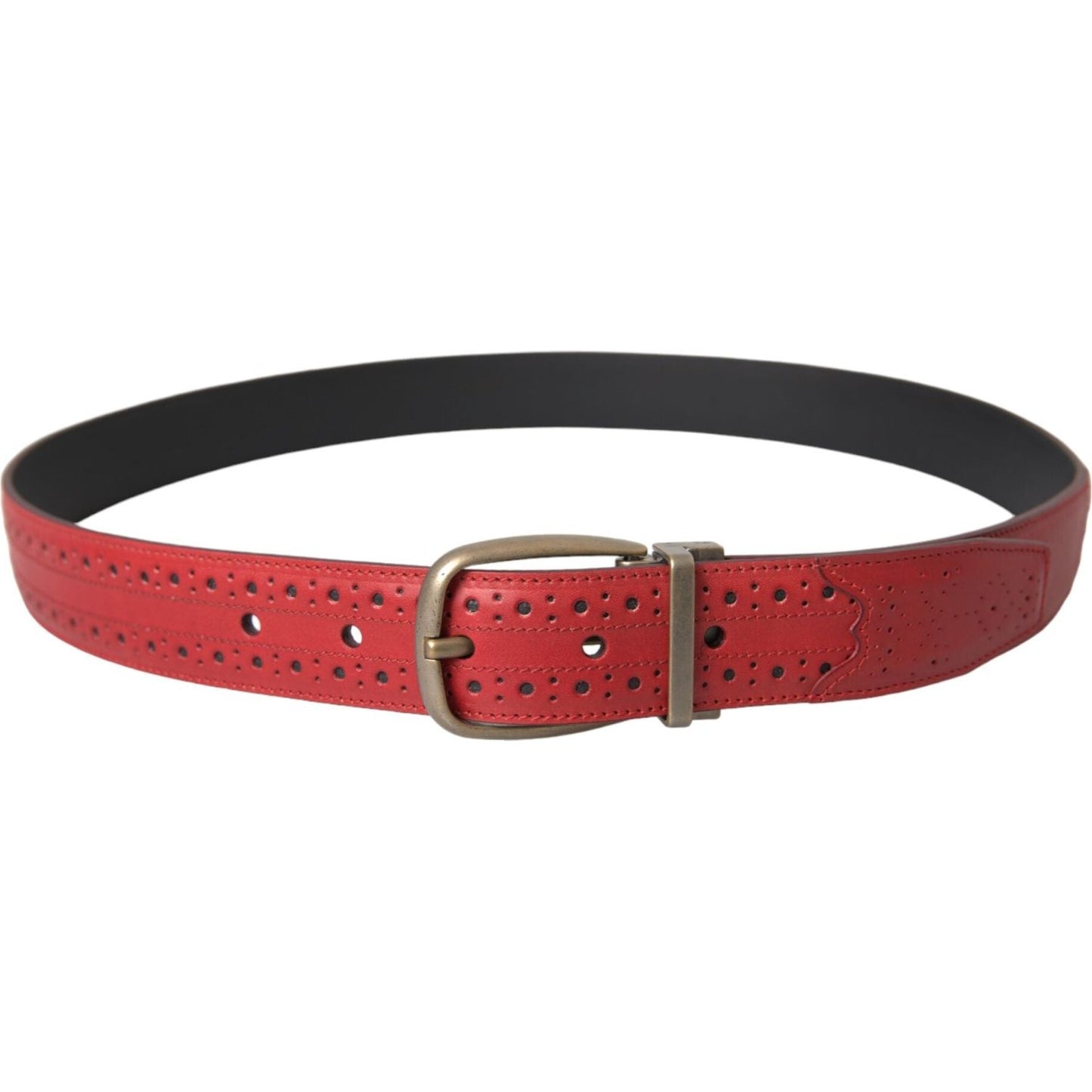 Dolce & Gabbana Red Perforated Leather Metal Buckle Belt Men Dolce & Gabbana Sienna