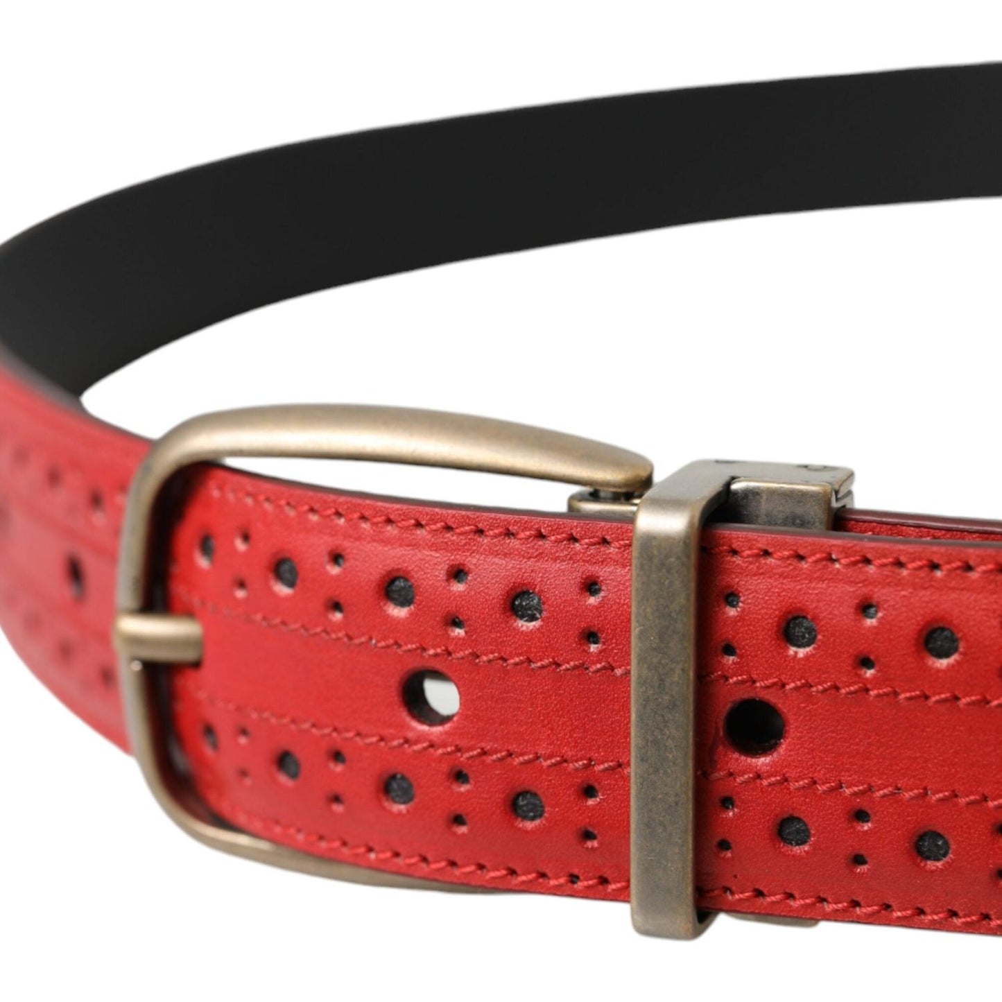 Dolce & Gabbana Red Perforated Leather Metal Buckle Belt Men Dolce & Gabbana Black