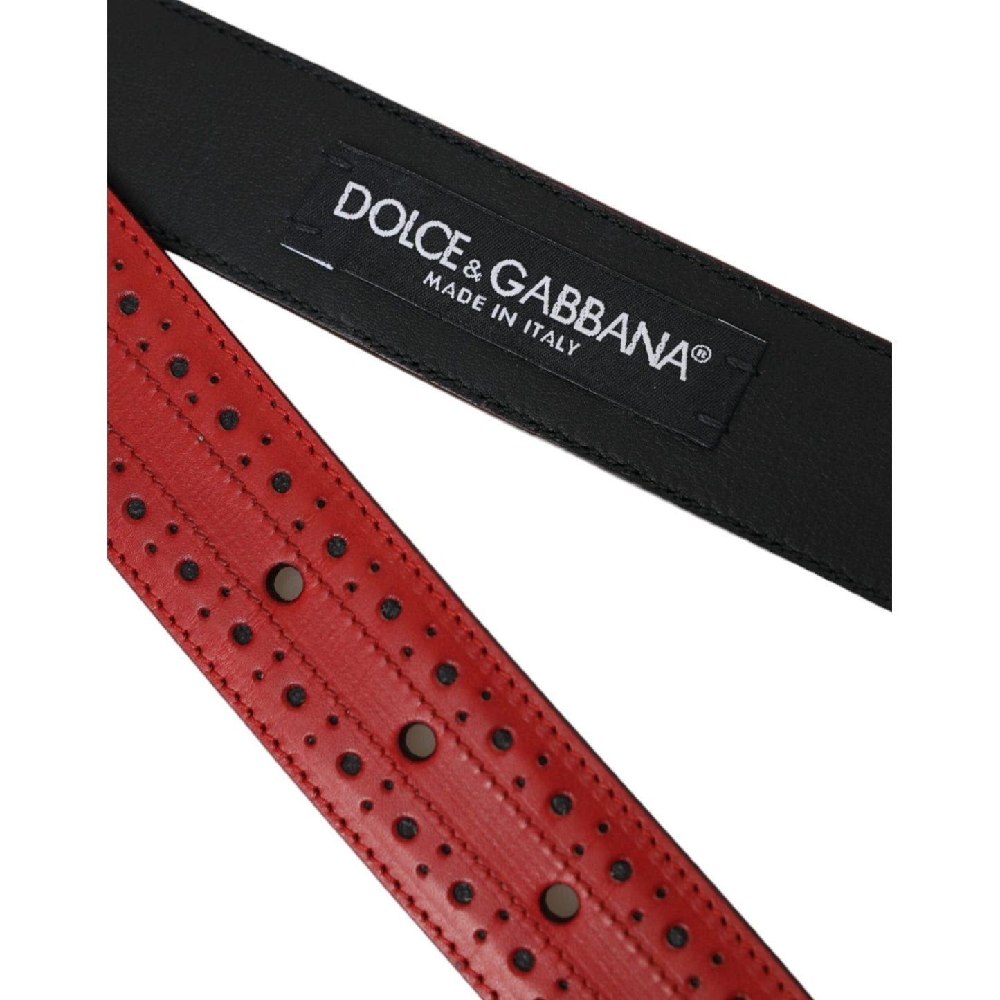 Dolce & Gabbana Red Perforated Leather Metal Buckle Belt Men Dolce & Gabbana Black