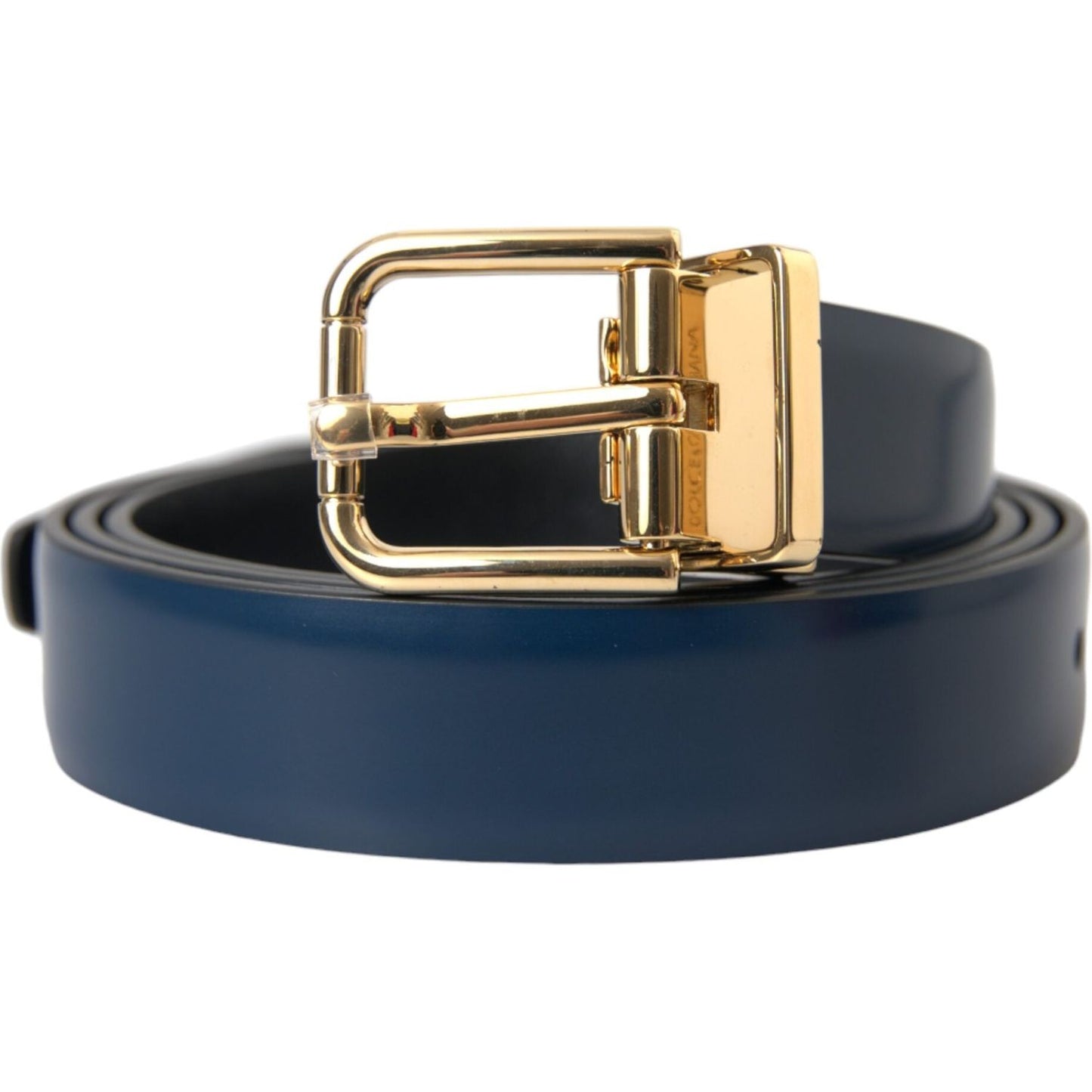 Dolce & Gabbana Blue Calf Leather Gold Metal Buckle Belt Men Dolce & Gabbana Dark Slate Gray