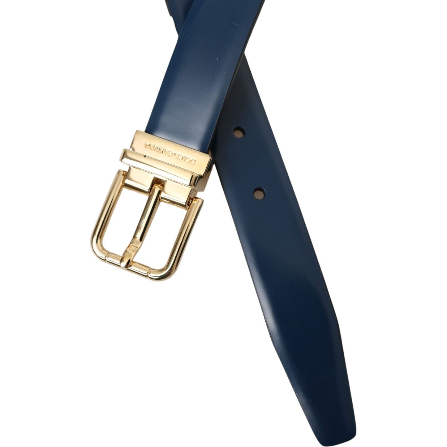 Dolce & Gabbana Blue Calf Leather Gold Metal Buckle Belt Men Dolce & Gabbana Dark Slate Gray