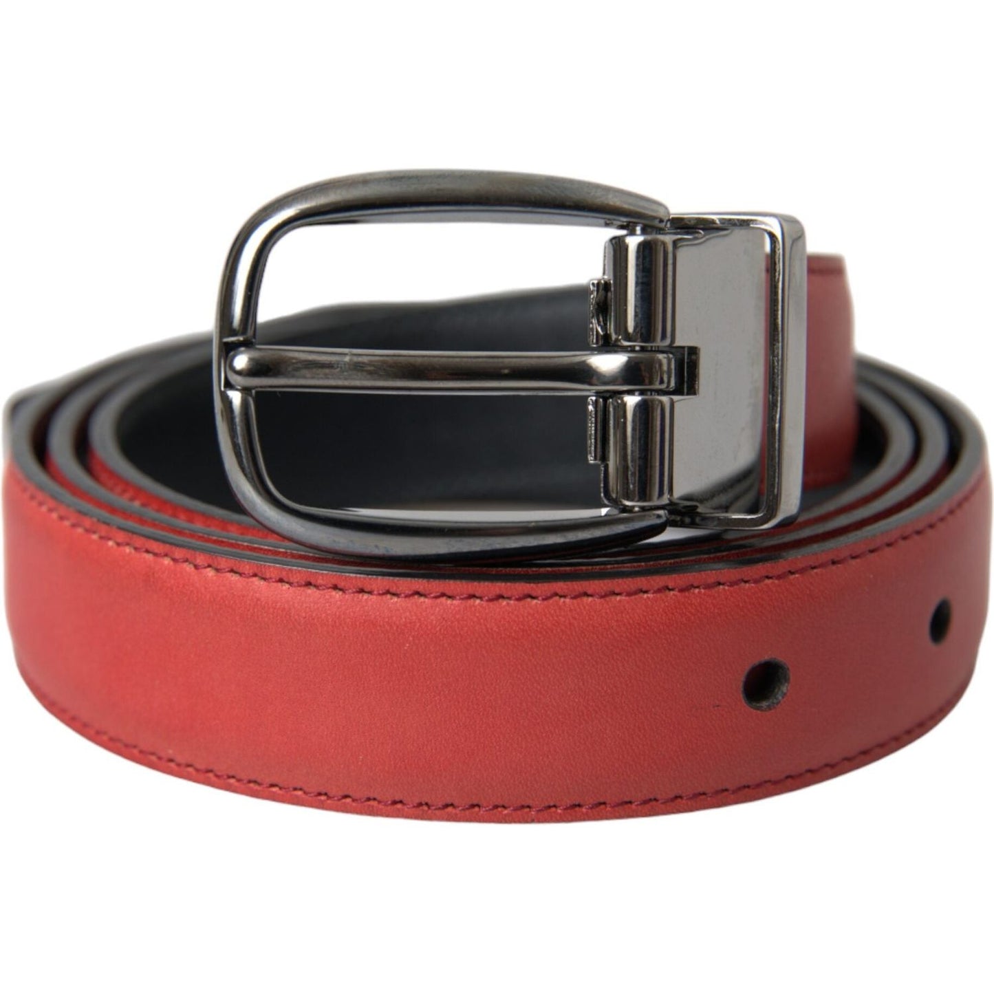 Dolce & Gabbana Red Leather Silver Metal Buckle Belt Men Dolce & Gabbana Sienna