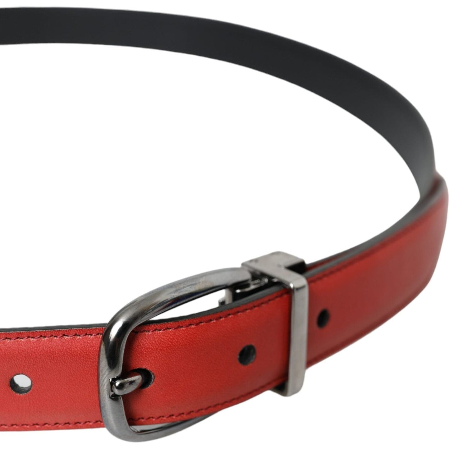 Dolce & Gabbana Red Leather Silver Metal Buckle Belt Men Dolce & Gabbana Sienna