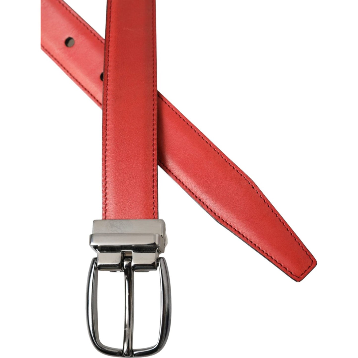 Dolce & Gabbana Red Leather Silver Metal Buckle Belt Men Dolce & Gabbana Maroon