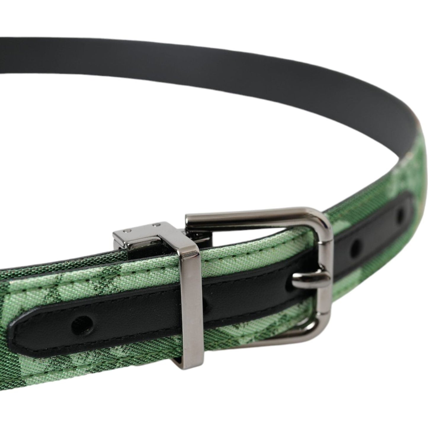 Dolce & Gabbana Green Leather Jacquard Silver Metal Buckle Belt Dolce & Gabbana Dark Slate Gray