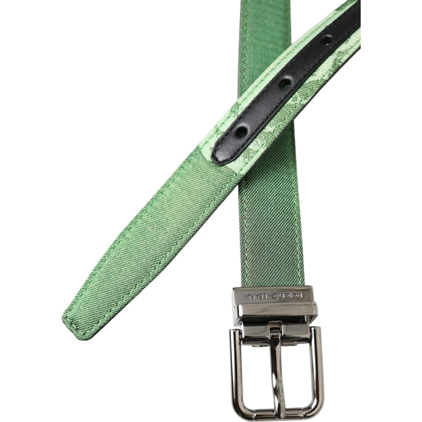 Dolce & Gabbana Green Leather Jacquard Silver Metal Buckle Belt Dolce & Gabbana Slate Gray