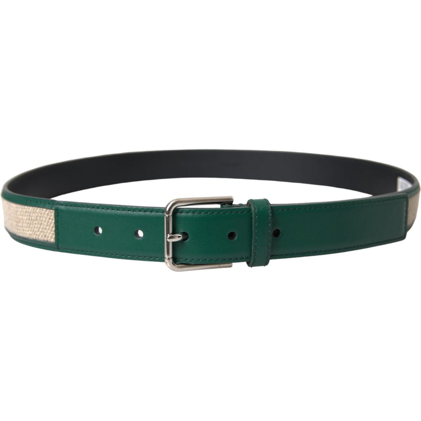 Dolce & Gabbana Green Beige Leather Weaved Metal Buckle Belt Dolce & Gabbana Dark Slate Gray