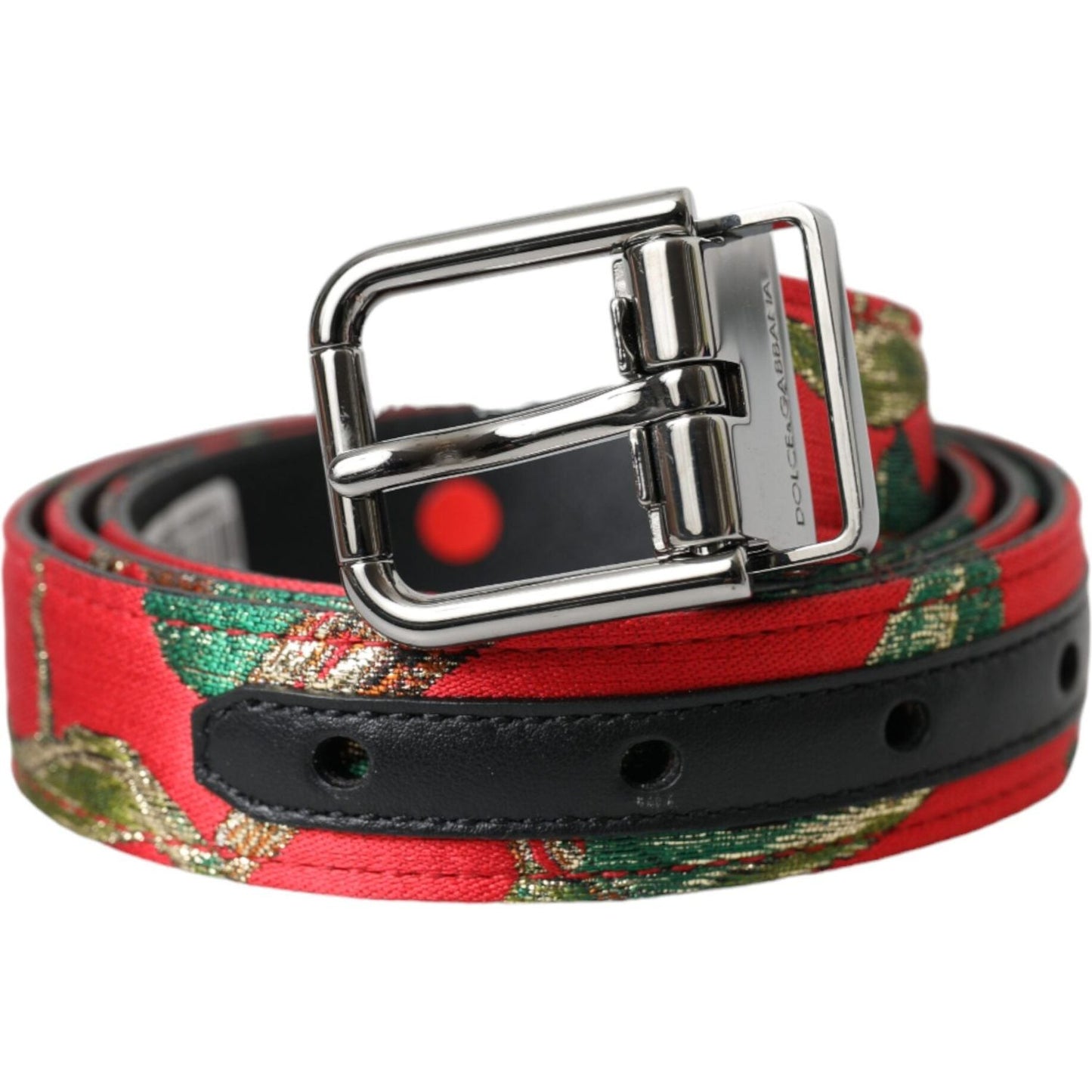 Dolce & Gabbana Red Leather Jacquard Silver Metal Buckle Belt Dolce & Gabbana Dark Slate Gray