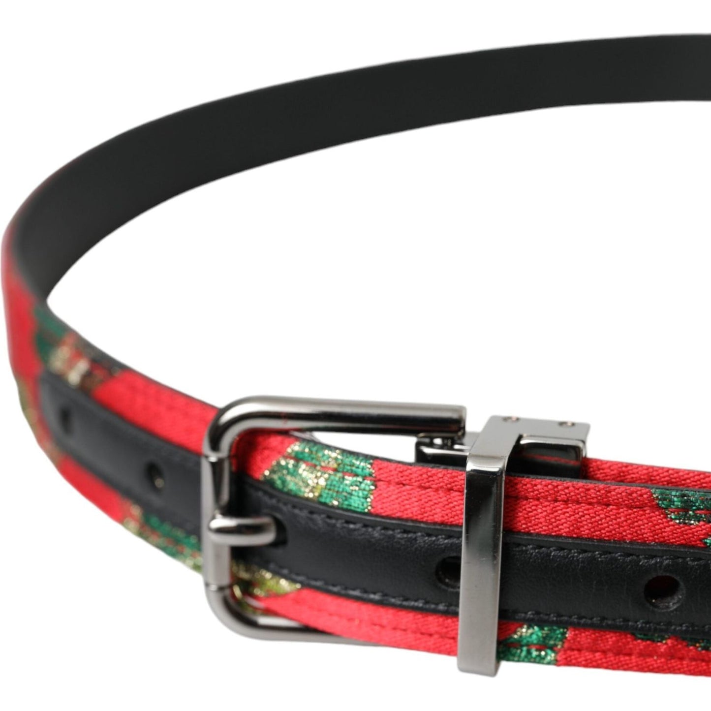Dolce & Gabbana Red Leather Jacquard Silver Metal Buckle Belt Dolce & Gabbana Pale Violet Red