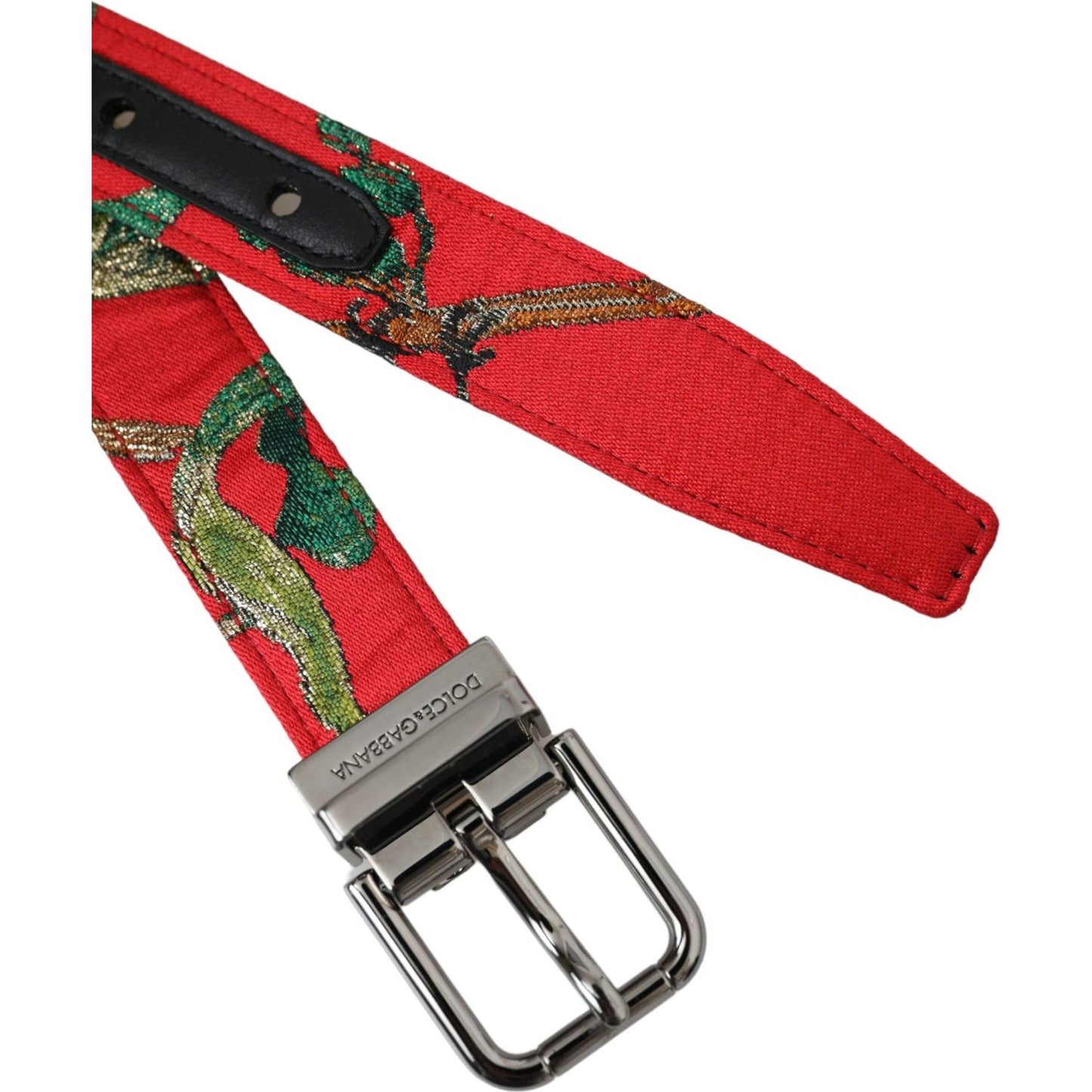 Dolce & Gabbana Red Leather Jacquard Silver Metal Buckle Belt Dolce & Gabbana Brown