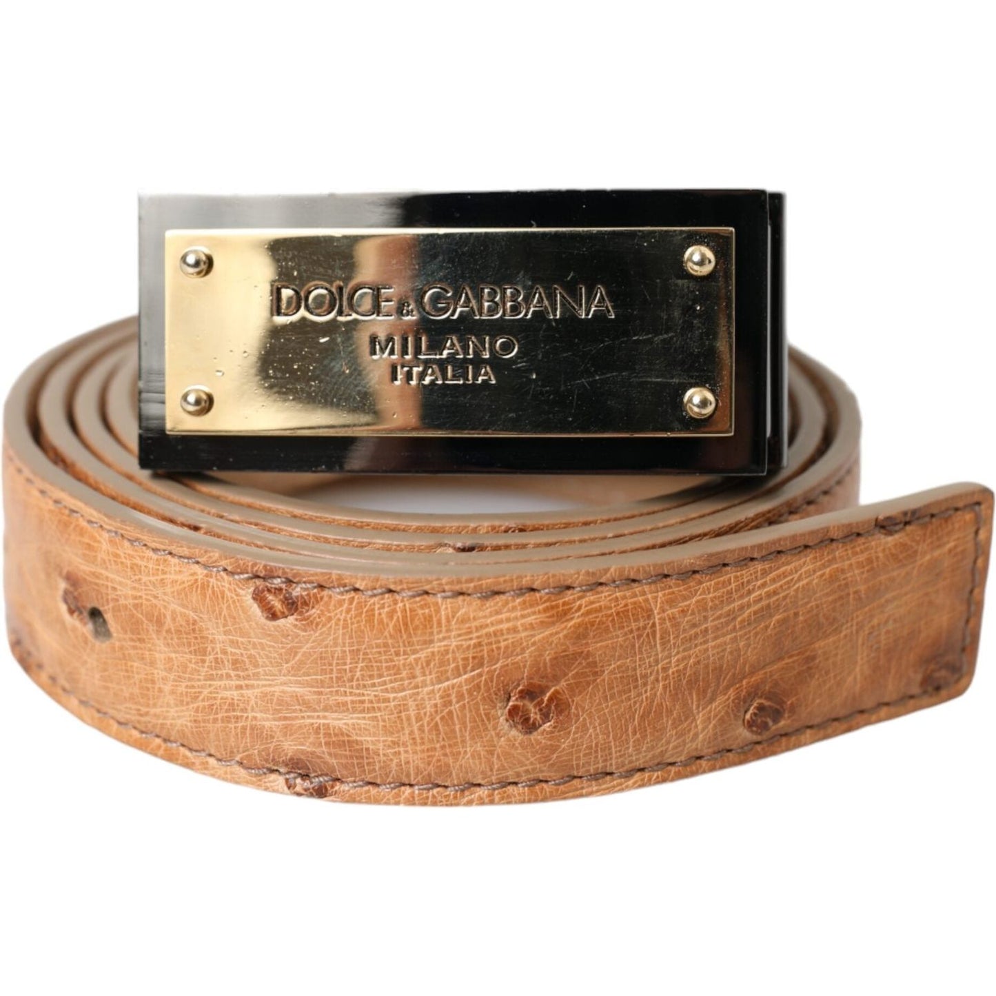 Dolce & Gabbana Beige Leather Gold Logo Engraved Buckle Belt Dolce & Gabbana Rosy Brown