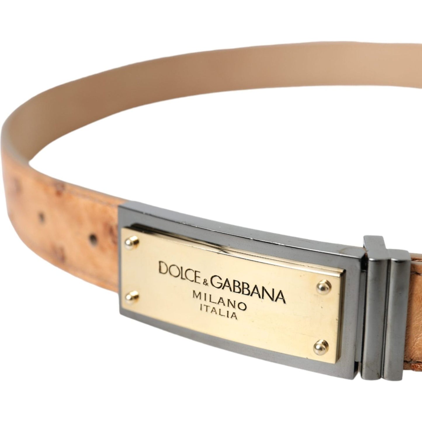 Dolce & Gabbana Beige Leather Gold Logo Engraved Buckle Belt Dolce & Gabbana Tan