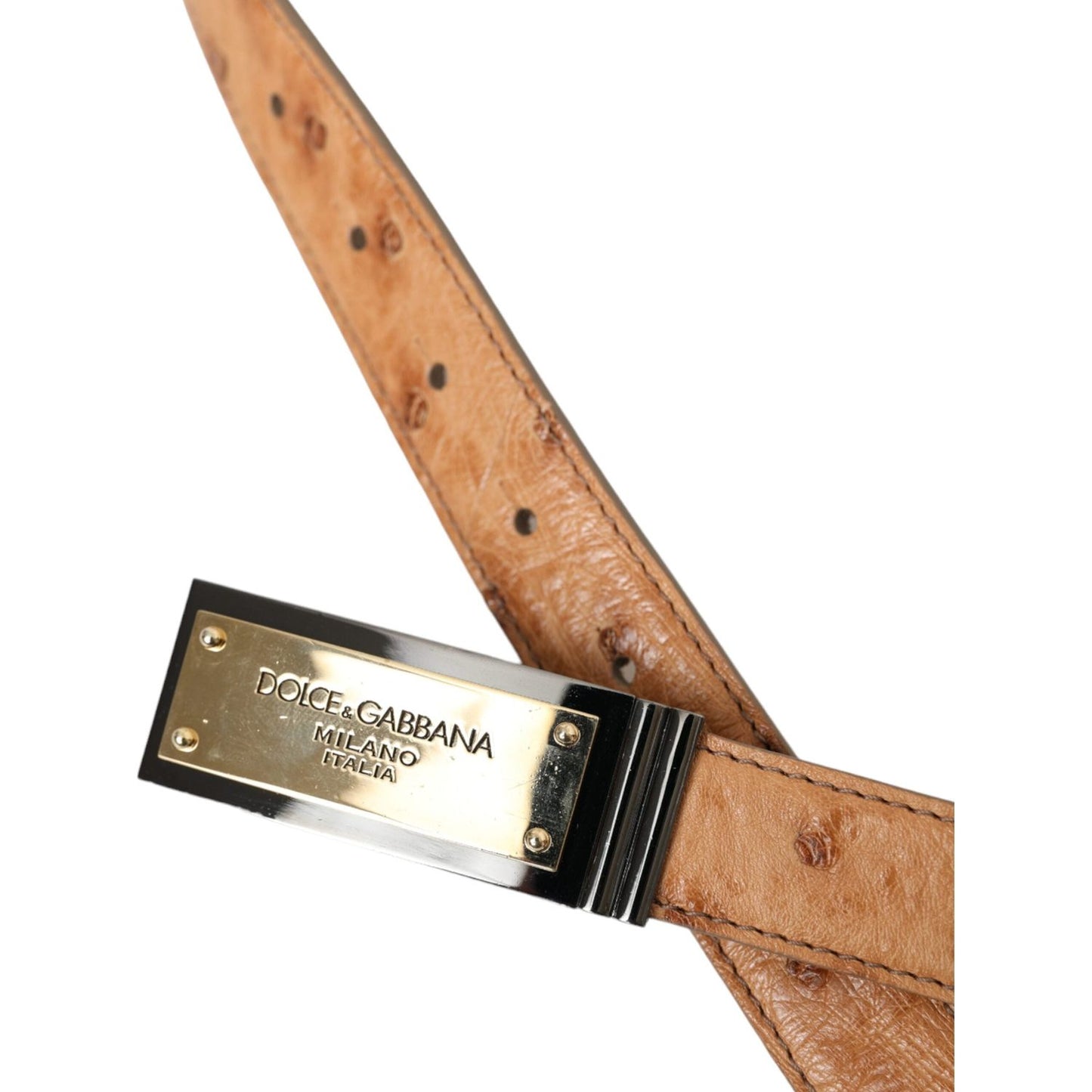 Dolce & Gabbana Beige Leather Gold Logo Engraved Buckle Belt Dolce & Gabbana Rosy Brown