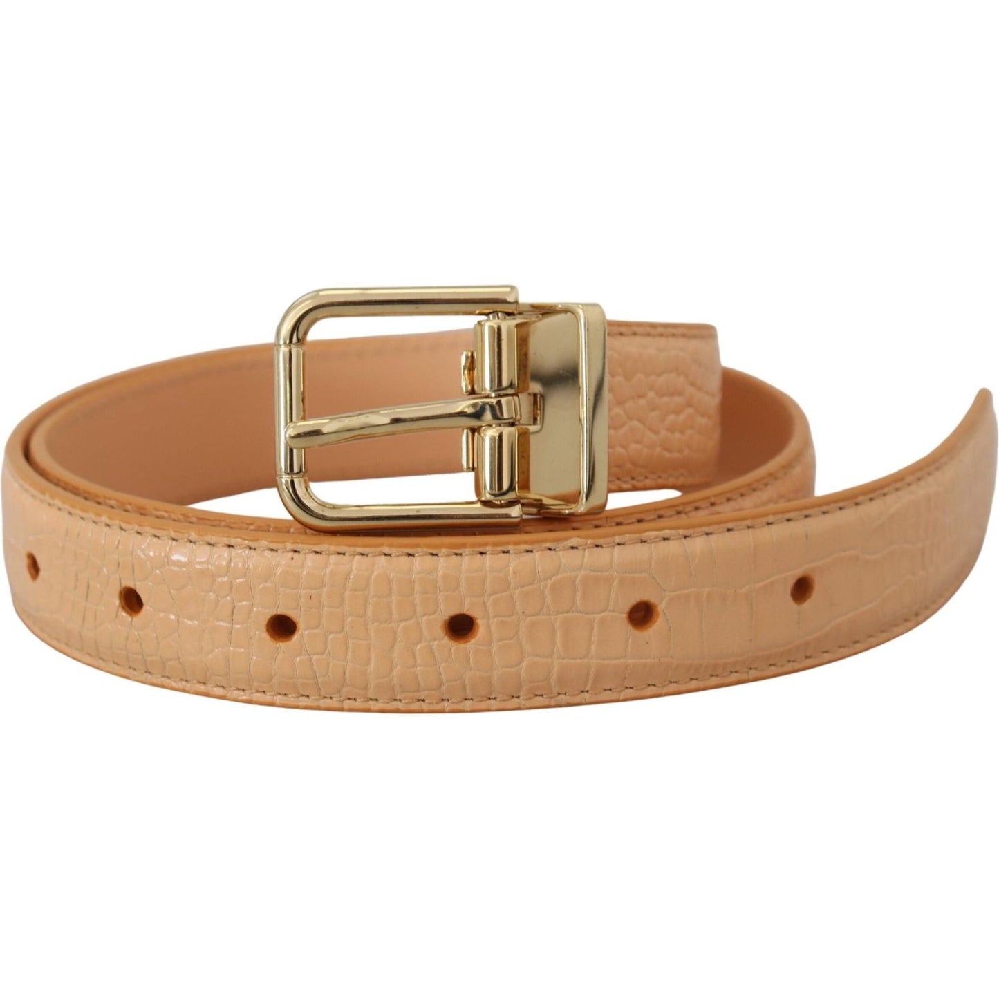 Dolce & Gabbana Beige Exotic Leather Gold Metal Buckle Belt Dolce & Gabbana Dark Khaki