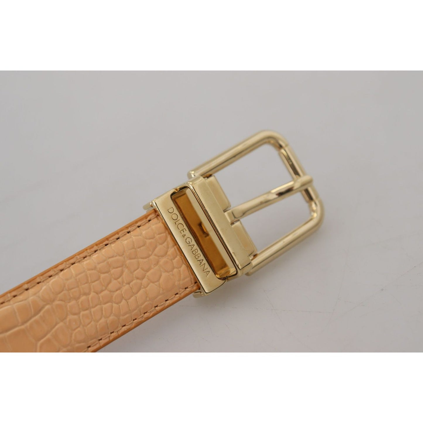 Dolce & Gabbana Beige Exotic Leather Gold Metal Buckle Belt Dolce & Gabbana Dark Gray